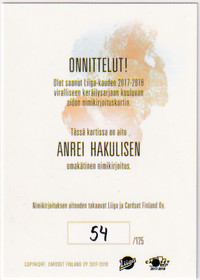 2017-18 Cardset Signature Andrei Hakulinen /125