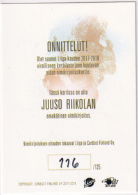 2017-18 Cardset Signature Juuso Riikola /125