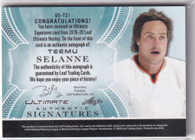  2019-20 Leaf Ultimate Signatures Silver Spectrum #USTS1 Teemu Selanne /2