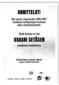 2020-21 Cardset Signature Oskari Setänen /125 