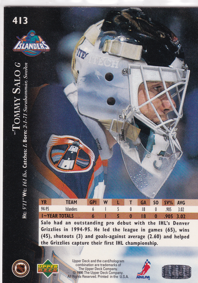 1995-96 Upper Deck Electric Ice #413 Tommy Salo