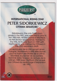 1992-93 Parkhurst Emerald Ice #450 Peter Sidorkiewicz