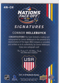  2025-26 SP Authentic 4 Nations Faceoff Signatures #4NCH Connor Hellebuyck /25