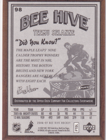 2006-07 Upper Deck Bee Hive Wood #98 Teemu Selanne