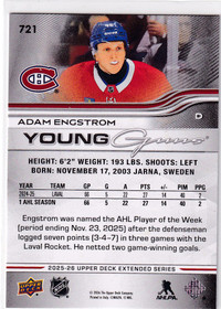 2025-26 extended series  Young Guns Adam Engstrom  #721 