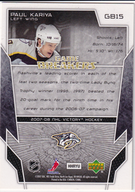 2007-08 Upper Deck Victory GameBreakers #GB15 Paul Kariya