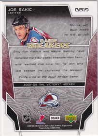 2007-08 Upper Deck Victory GameBreakers #GB19 Joe Sakic