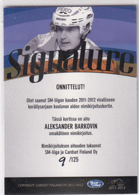 2011-12 Cardset Signature Aleksander Barkov /125