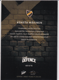 2018-19 Cardset Finland Great Defence #GD6 Konsta Mäkinen