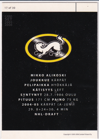 2005-06 Cardset Future Stars #17 Mikko Alikoski