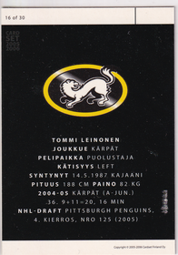 2005-06 Cardset Future Stars #16 Tommi Leinonen