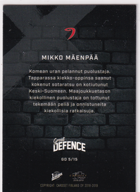 2018-19 Cardset Finland Great Defence #GD5 Mikko Mäenpää