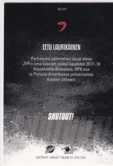2018-19 Cardset Shutout! #SO4 Eetu Laurikainen