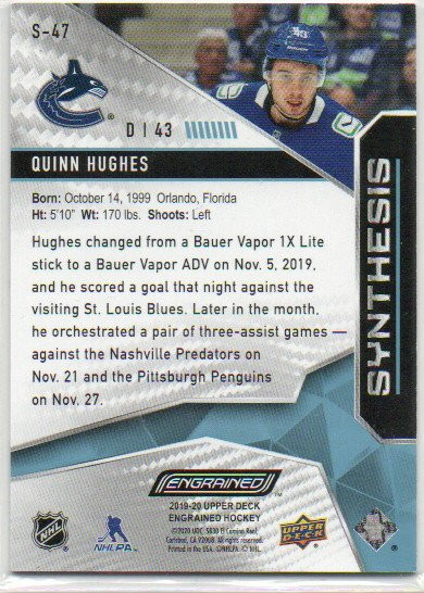  2019-20 Upper Deck Engrained Synthesis Blue #S47 Quinn Hughes /50