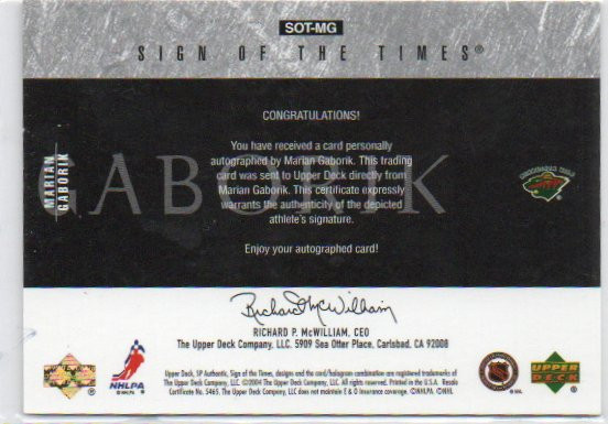  2003-04 SP Authentic Sign of the Times #MG Marian Gaborik