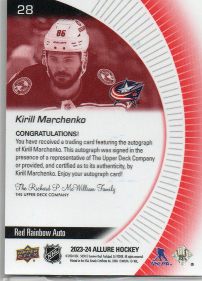  2023-24 Upper Deck Allure Autographs Red Rainbow #28 Kirill Marchenko