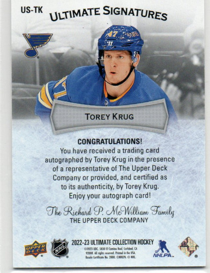  2022-23 Ultimate Collection Ultimate Signatures #USTK Torey Krug