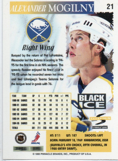  1995-96 Score Black Ice Artist's Proofs #21 Alexander Mogilny