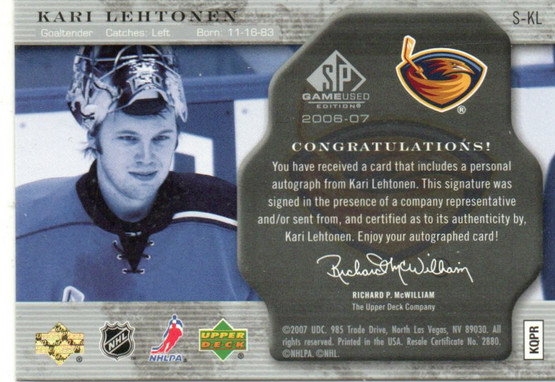  2006-07 SP Game Used SIGnificance #SKL Kari Lehtonen /50