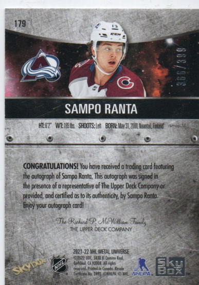  2021-22 Metal Universe Silver #179 Sampo Ranta AU/399