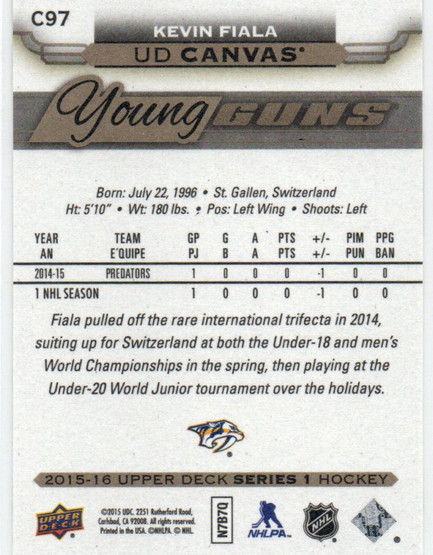  2015-16 Upper Deck Canvas #C97 Kevin Fiala YG