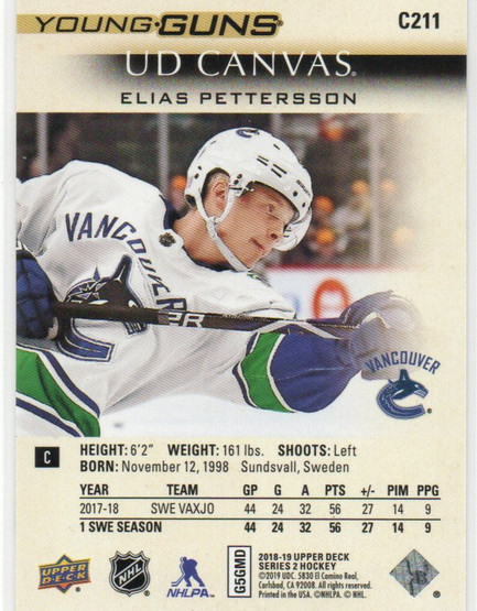  2018-19 Upper Deck Canvas #C211 Elias Pettersson YG