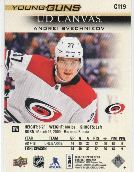  2018-19 Upper Deck Canvas #C119 Andrei Svechnikov YG