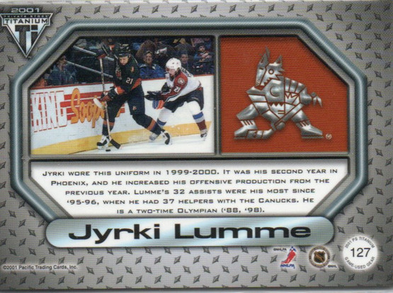  2000-01 Titanium Game Gear Patches #127 Jyrki Lumme/300