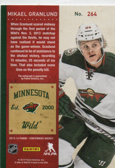 2013-14 Panini Contenders #264A Mikael Granlund AU SP1 RC