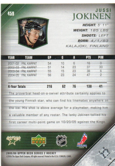  2005-06 Upper Deck #459 Jussi Jokinen YG RC