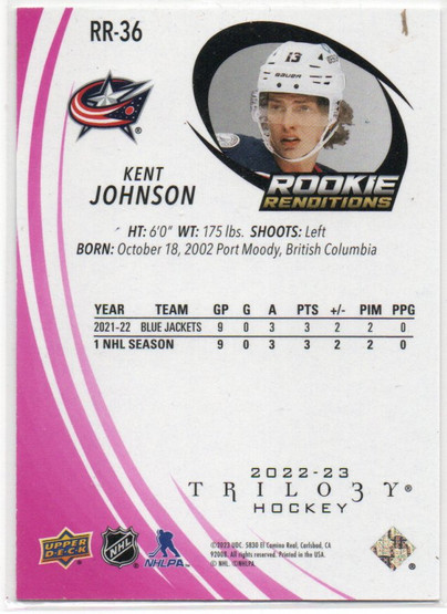  2022-23 Upper Deck Trilogy Rookie Renditions Pink #RR36 Kent Johnson 