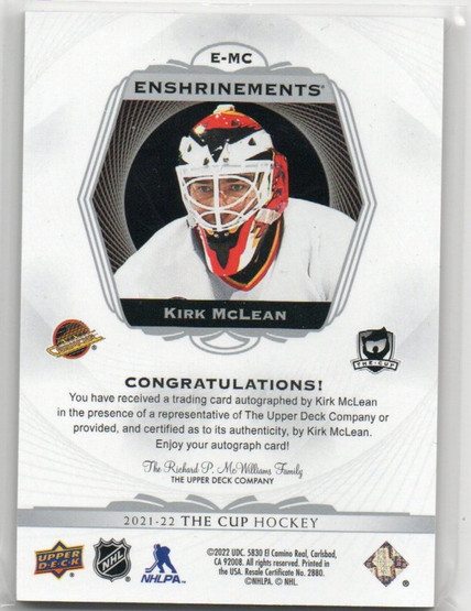  2021-22 The Cup Enshrinements #EMC Kirk McLean/99