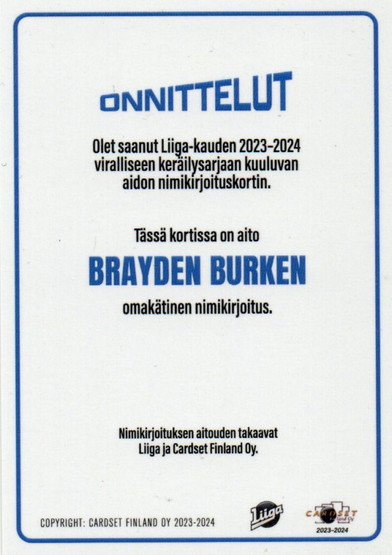 2023-24 Cardset Brayden Burke Signature /100
