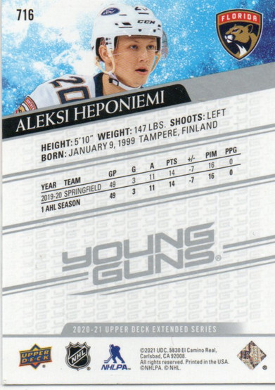  2020-21 Upper Deck #716 Aleksi Heponiemi YG RC