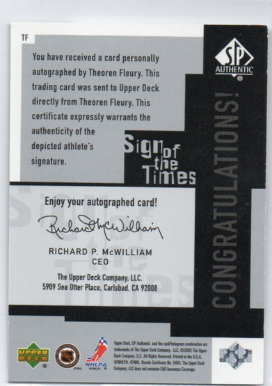 2009-10 SP authentic Sign of times Theoren Fleury TF 