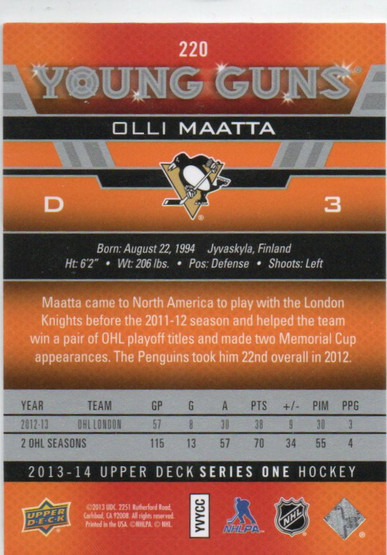  2013-14 Upper Deck #220 Olli Maatta YG RC
