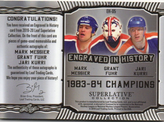 2019-20 Superlative Engrave Signature Mem  #EH05 Messier/Fuhr/Kurri /2
