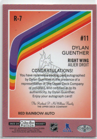  2023-24 O-Pee-Chee Platinum Retro Autographs Red #R7 Dylan Guenther 