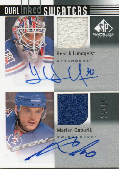 2011-12 SPGU Inked Sweaters Dual #DISLG Lundqvist/ Gaborik /15