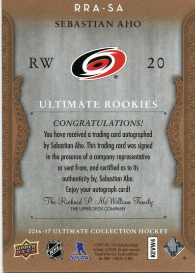  2016-17 Ultimate Collection '06-07 Retro Rookie Autographs #RRASA Sebastian Aho/199