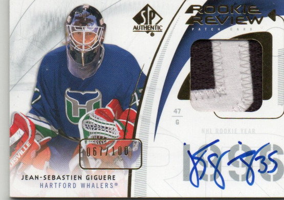 2009-10 SP Authentic Rookie Review Autographed Patches #RRJG Jean-Sebastian Giguere/100/(inserted in 2013-14 SP Authentic) /100