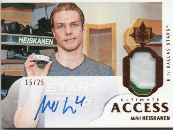  2018-19 Ultimate Collection Ultimate Access Material Autographs Premium Copper #UAAMH Miro HeiskanenTeam: Dallas Stars /25