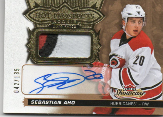 2016-17 Fleer Showcase Hot Prospects Autograph Patches #163 Sebastian Aho/135 RC