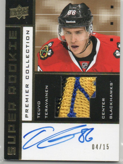 2014-15 Upper Deck Premier 02-03 Tribute Rookies Autographs Patches Gold #SRRTT Teuvo Teravainen /15