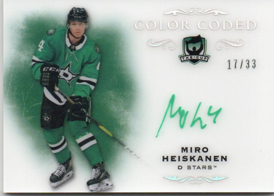  2018-19 The Cup Color Coded Autographs #CCMH Miro Heiskanen/33 RC