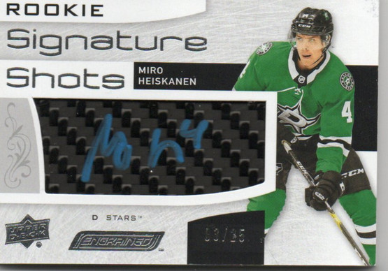  2018-19 Upper Deck Engrained Rookie Signature Shots Blue Ink #RSSMH Miro Heiskanen/25