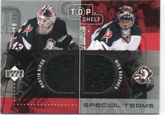  2002-03 UD Top Shelf Dual Player Jerseys #STBN Martin Biron/Mika Noronen /99