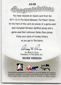  2011-12 Between The Pipes Aspire Jerseys Silver #AS08 Jack Campbell/Kari Lehtonen /140