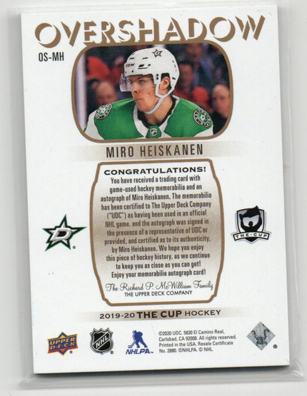  2019-20 The Cup Overshadow Patch Autographs #OSMH Miro Heiskanen/25