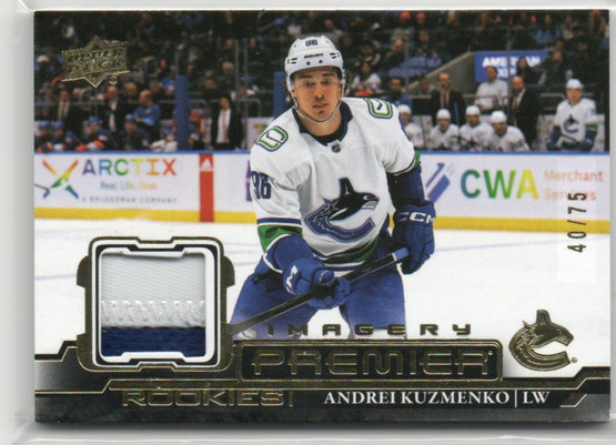 2022-23 Upper Deck Premier Premier Dynamic Imagery Rookie Jerseys Patch Black #PDJRAK Andrei Kuzmenko /75